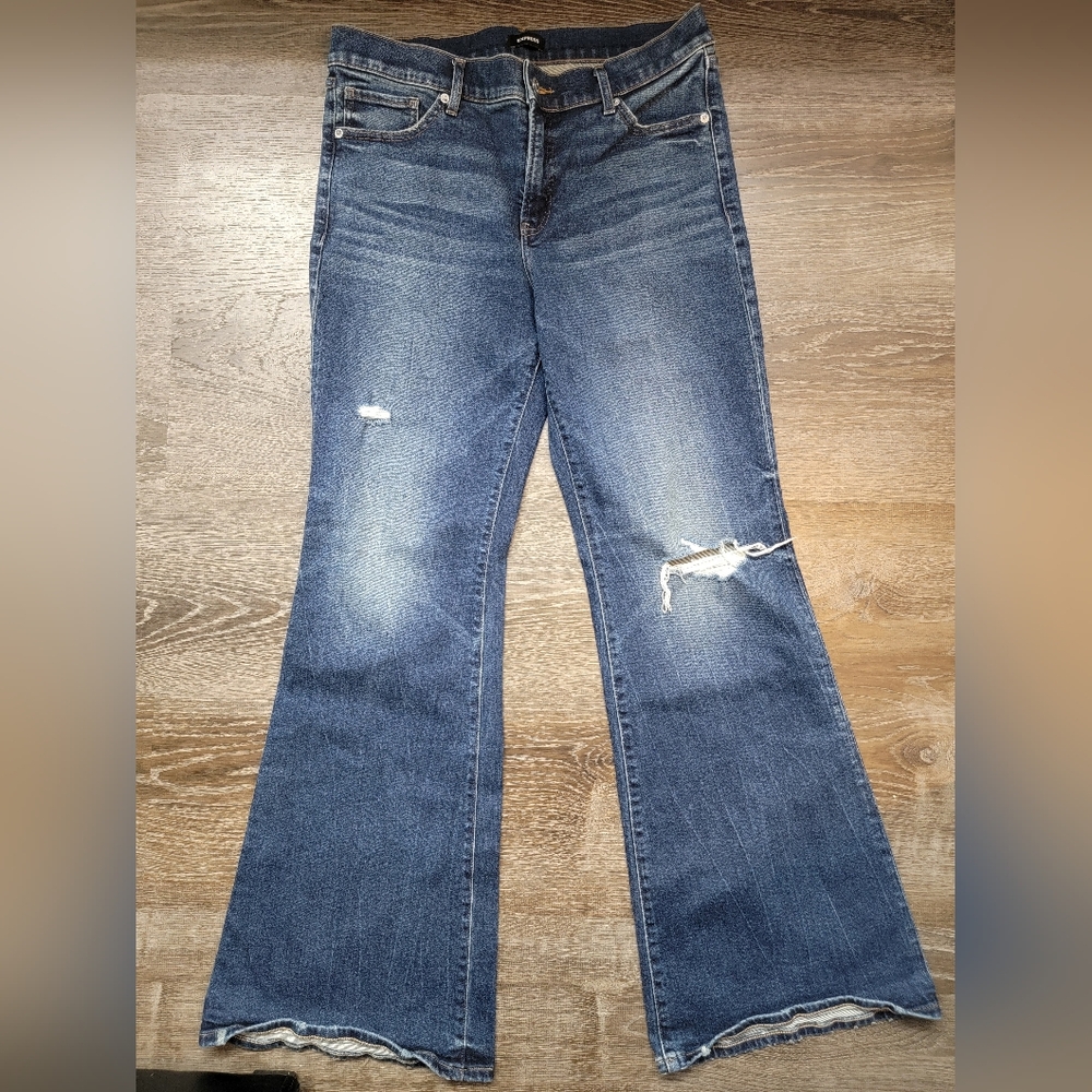 Express Distressed 70's Flare Jeans